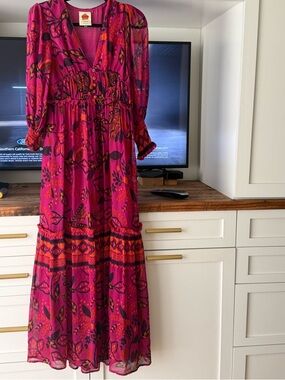 FARM Rio Magenta Floral & Orange Accent Maxi Dress